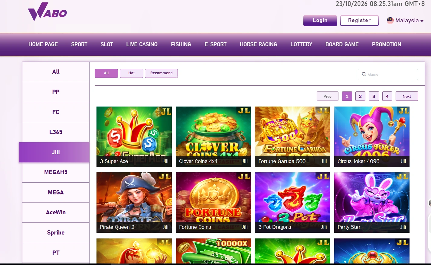 Wabo555 website screenshot supplied for the wabosg mobile slot guide